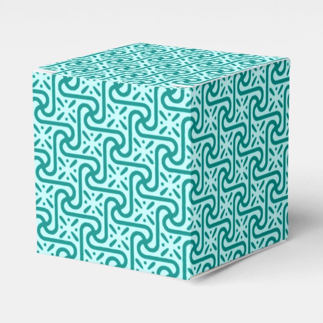 Egyptian tile pattern, turquoise and aqua favour box (Front Side)