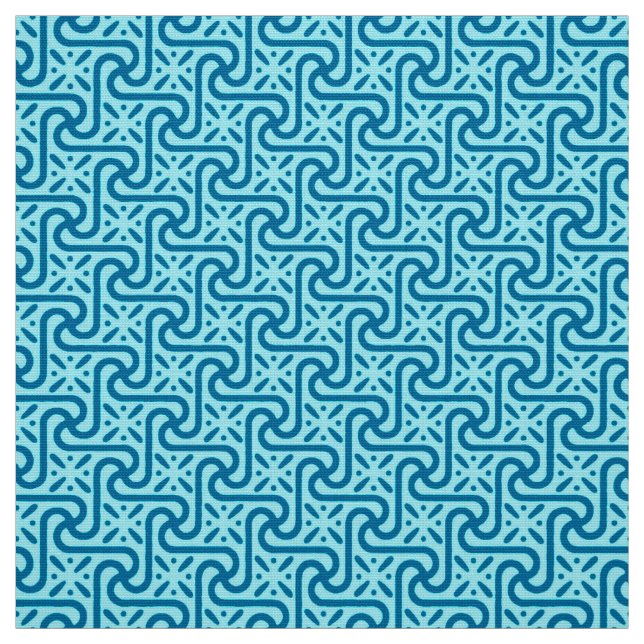 Egyptian tile pattern, turquoise and cobalt blue fabric (Swatch)