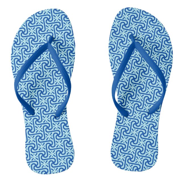 Egyptian Tile Pattern,Turquoise and Cobalt Blue Thongs (Footbed)