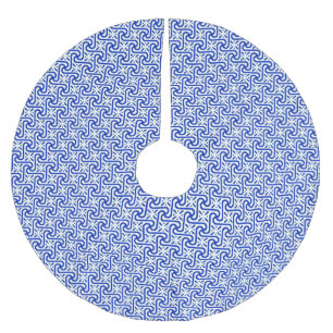 Egyptian tile pattern, white and cobalt blue brushed polyester tree skirt