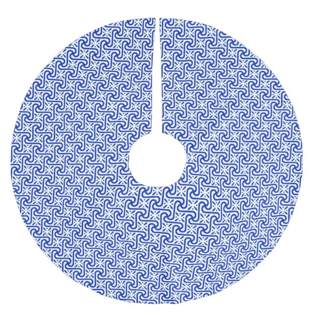 Egyptian tile pattern, white and cobalt blue brushed polyester tree skirt (Front)