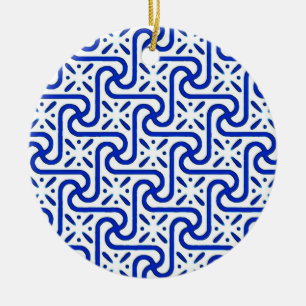 Egyptian tile pattern, white and cobalt blue ceramic tree decoration