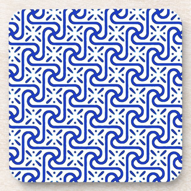 Egyptian tile pattern, white and cobalt blue coaster (Front)