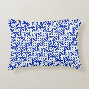 Egyptian tile pattern, white and cobalt blue decorative cushion