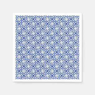 Egyptian tile pattern, white and cobalt blue napkin