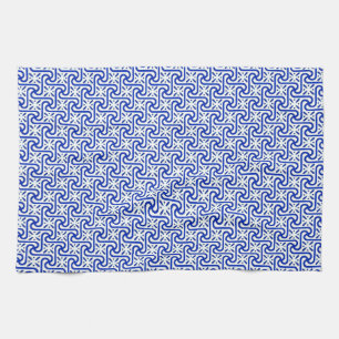Egyptian tile pattern, white and cobalt blue tea towel