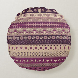 Egyptian Tribal: Ancient Seamless Round Cushion