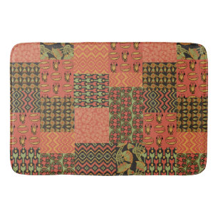 Egyptian Tribal Faux Patchwork Red Green Black Bath Mat