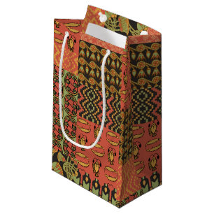 Egyptian Tribal Red Green Black Faux Patchwork Small Gift Bag