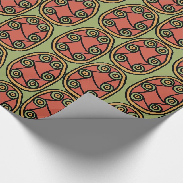 Egyptian Tribal Shield on Green Wrapping Paper (Corner)