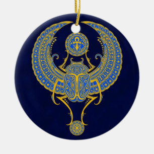 Egyptian Winged Scarab, Blue Ceramic Tree Decoration