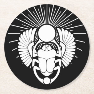Egyptian Winged Scarab God Symbol Round Paper Coaster