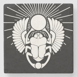 Egyptian Winged Scarab God Symbol Stone Coaster