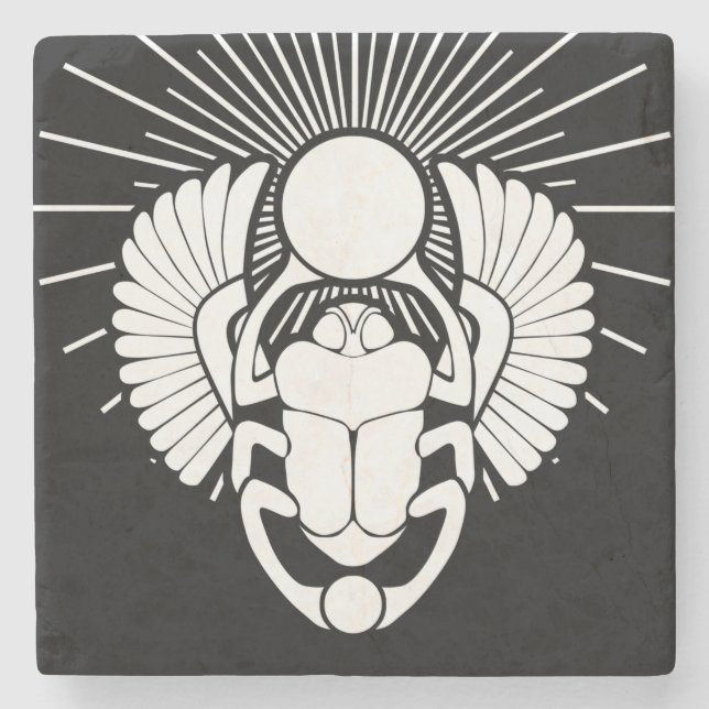Egyptian Winged Scarab God Symbol Stone Coaster (Front)