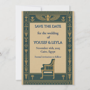 Egyptian Winged Scarab Throne Gold Save the Date