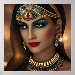 Egyptian woman Beautiful Exotic gold green jewels Poster