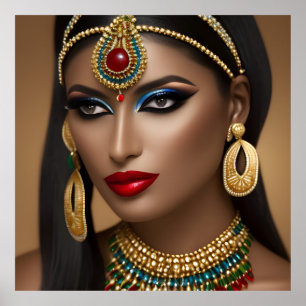 Egyptian woman Exotic gold green jewellery Poster
