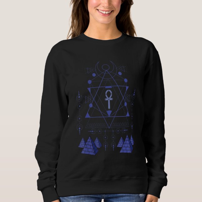 Egyptology Ankh and Pyramids Symbol Kemetic Egypti Sweatshirt (Front)