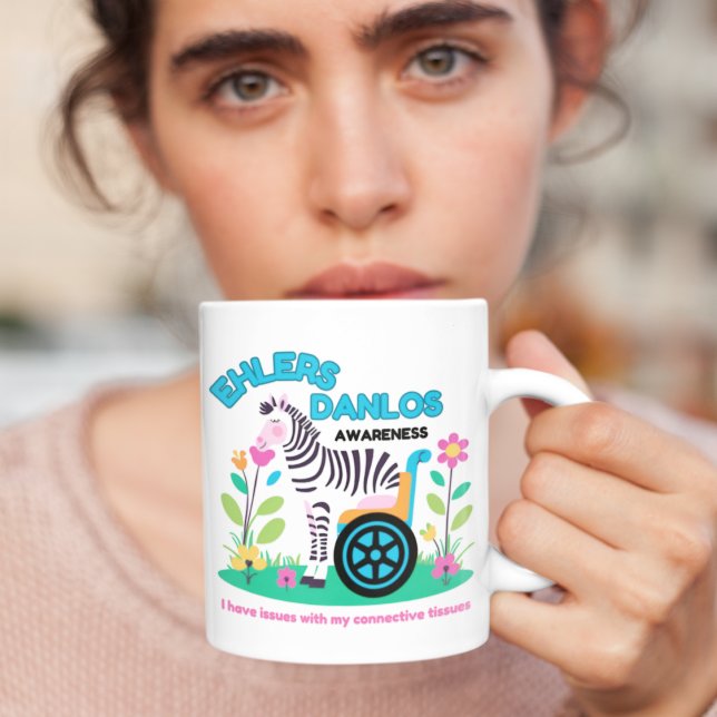 Ehlers Danlos Awareness Zebra Mug (Spread EDS awareness with this zebra, "I have issues with my connective tissues" mug!)