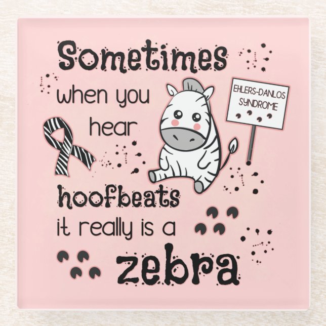 Ehlers-Danlos Syndrome Zebra Awareness Glass Coaster (Front)