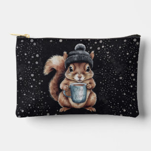 Eichhörnchen mit Tasse und Schnee „Stay Warm“ Accessory Pouch