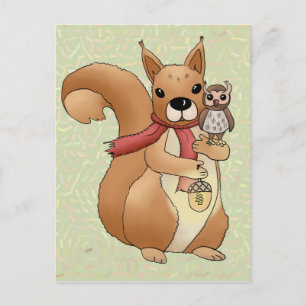 Eichhörnchen und Eule Postcard