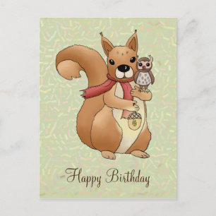Eichhörnchen und Eule Postkarte Postcard