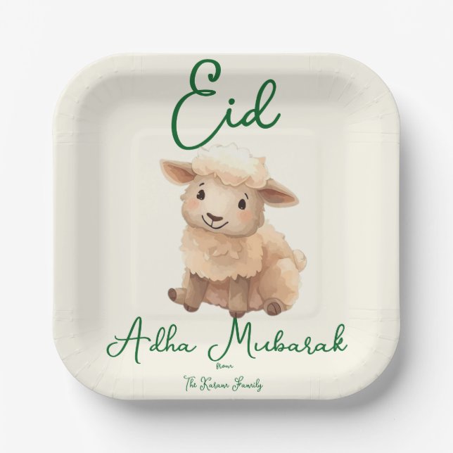 Eid  Al Adha Beige Cute Sheep Dinner  Paper Plate (Front)