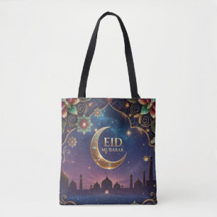 Eid Al Adha celebration Gold Moon Stars Tote Bag