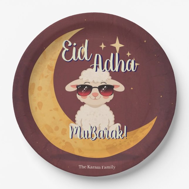 Eid  Al Adha Funny cute Sheep Party  Paper Plate (Front)