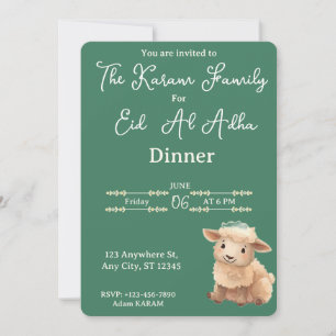 Eid Al Adha Green Cute Sheep Party Invitation