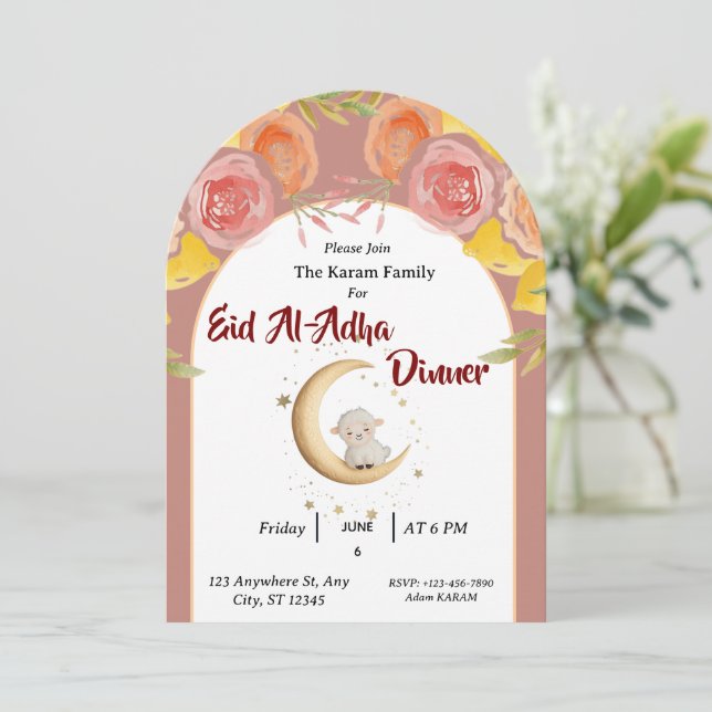 Eid  Al Adha Mubarak Floral Modern Invitation (Standing Front)