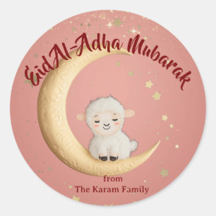 Eid Al-Adha Mubarak Pink Classic Round Sticker