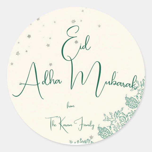  Eid Al Adha Personalised Eid Mubarak  Classic Round Sticker (Front)