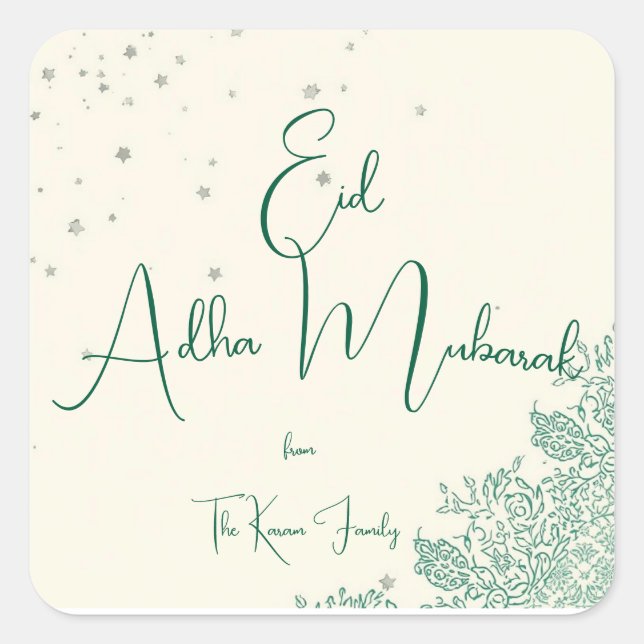 Eid Al Adha Personalised Eid Mubarak  Square Sticker (Front)