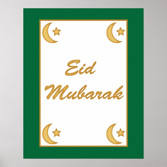 Eid al Fitr Eid Mubarak Green Gold Moon Stars Poster (Front)