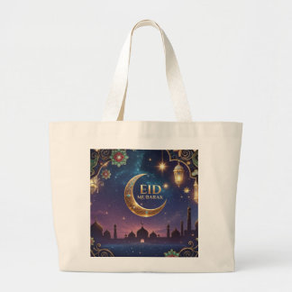 Eid al fitr Islamic celebration Gold And navy Large Tote Bag