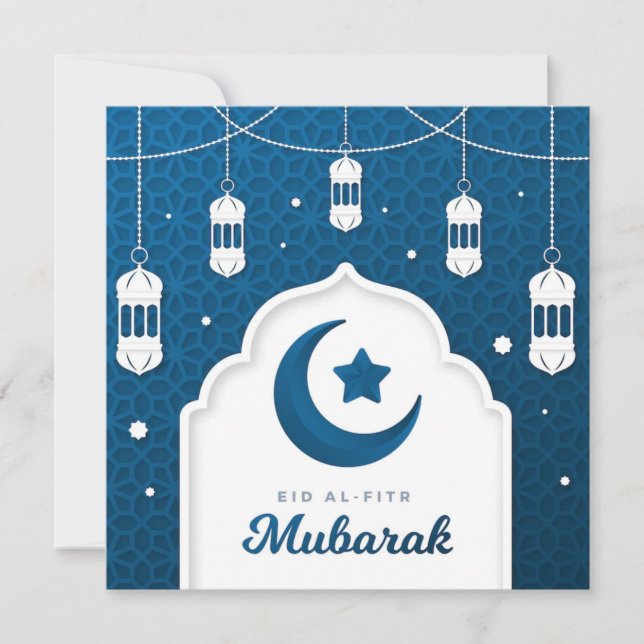  Eid Al-Fitr Mubarak Moon and stars Holiday Card (Front)