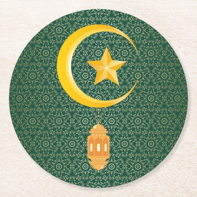 Eid al Fitr Mubarak Ramadan Kareem Moon Star Round Paper Coaster (Front)