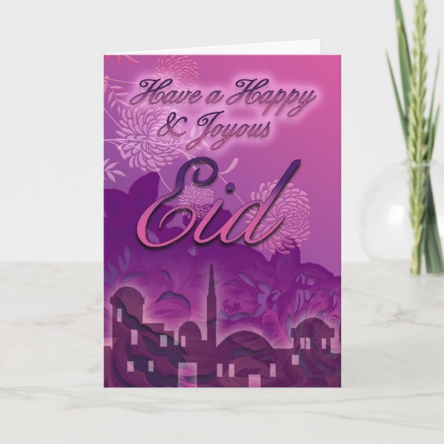 Eid Card, Happy And Joyous Eid, Purple Holiday Card (Front)
