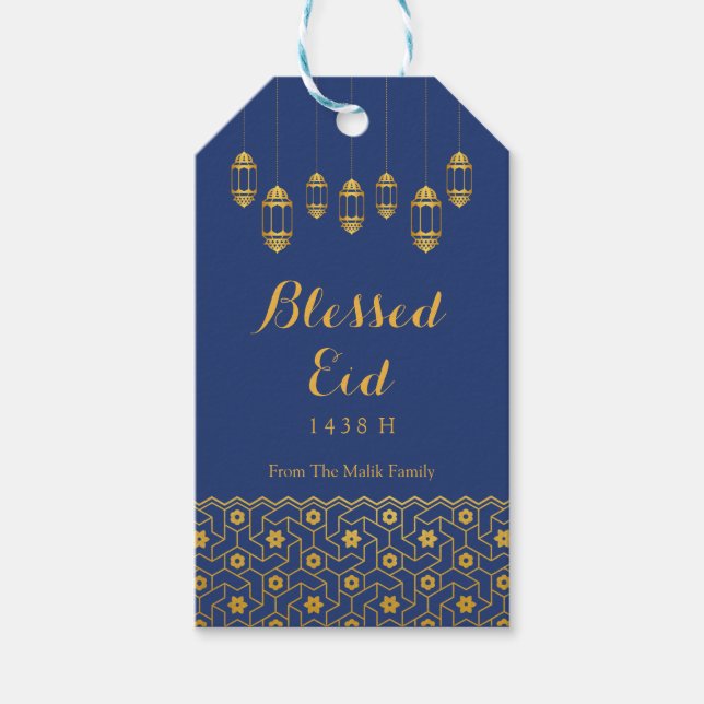 Eid Celebration Gift Tag with Gold Islamic Pattern (Front)