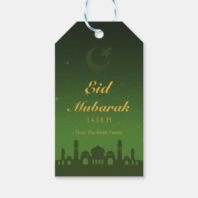Eid Celebration Gift Tag with Gold Islamic Pattern (Front)