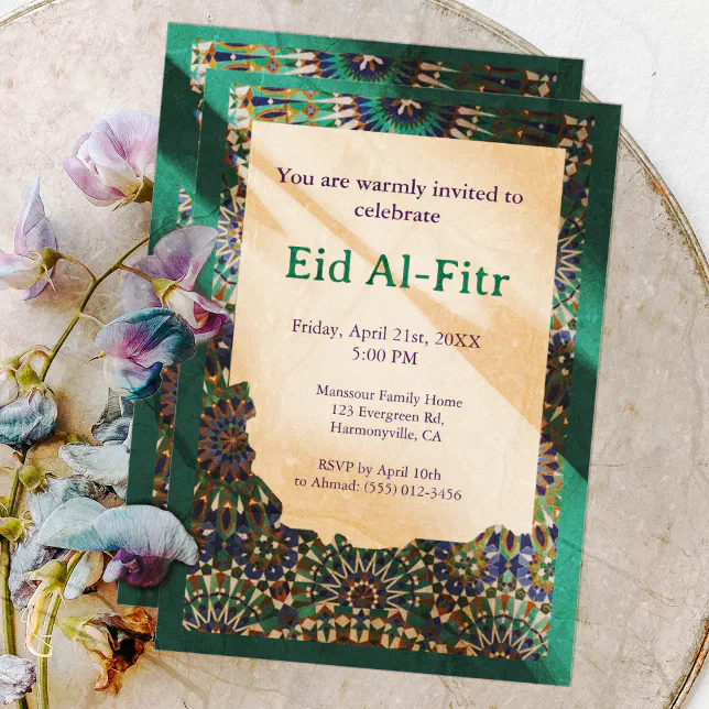 Eid Celebration ornamental Emerald Eid Party Eid Invitation | Zazzle