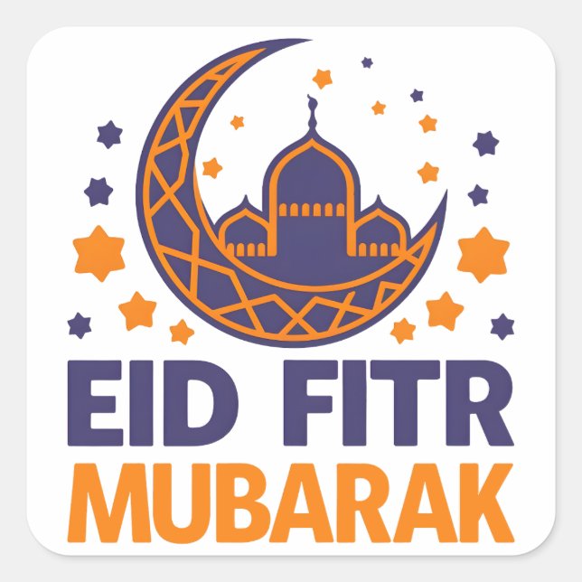 Eid Fitr Mubarak Happy Eid Al-Fitr Muslim Men kids Square Sticker (Front)
