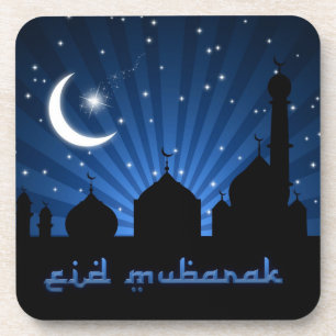 Eid Mosque Blue Night - Cork Coaster