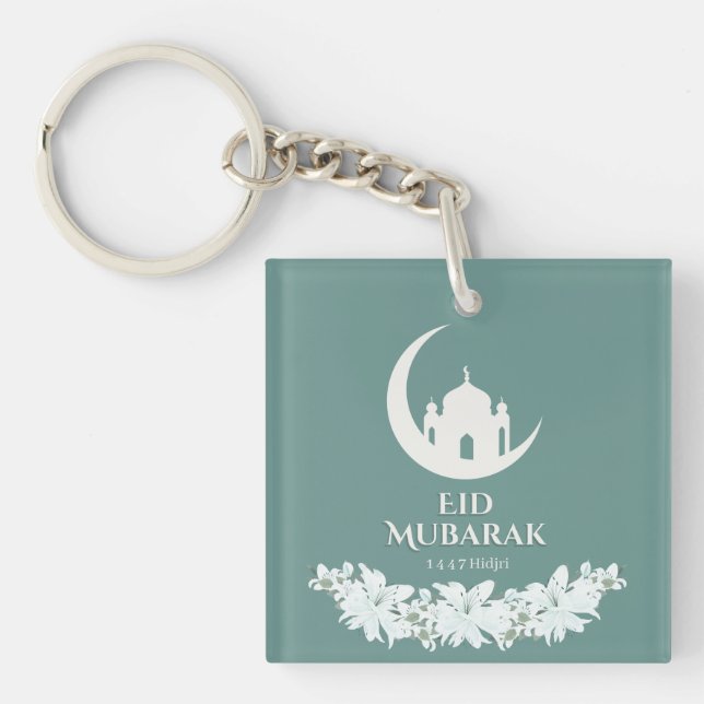 Eid Mubarak 1447 Hijri Crescent & Mosque Design Key Ring (Front)