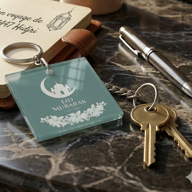 Eid Mubarak 1447 Hijri Crescent & Mosque Design Key Ring (Creator Uploaded)
