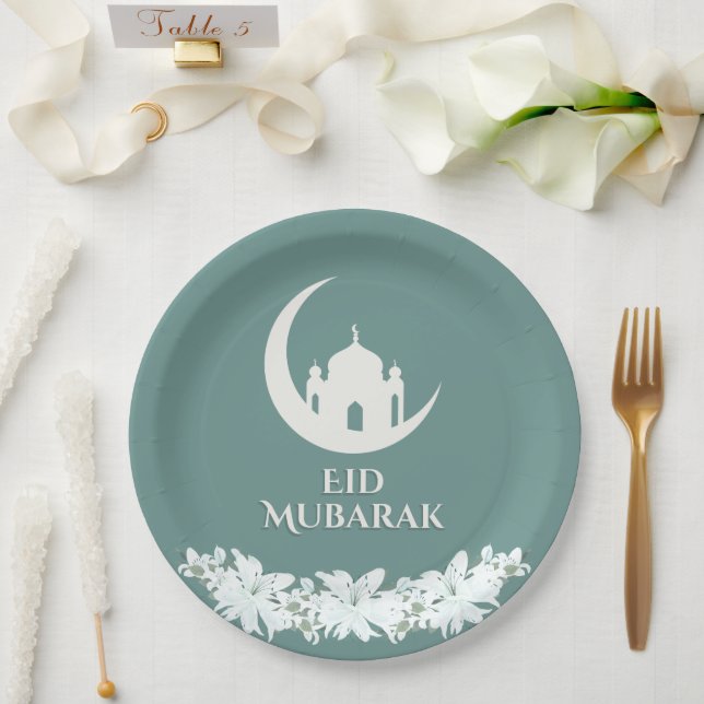 Eid Mubarak 1447 Hijri Crescent Mosque Design Paper Plate (Wedding)
