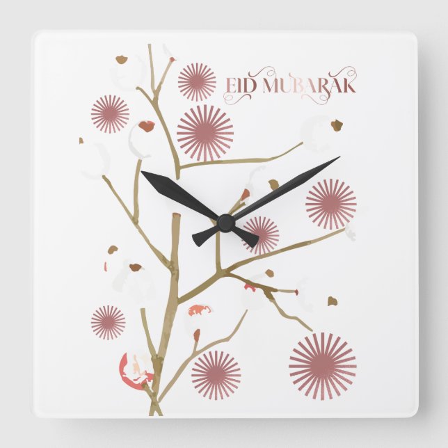 Eid Mubarak Aesthetic leave Sun Blaze Element  Square Wall Clock (Front)