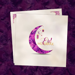 Eid Mubarak  - Amethyst Crescent on pearl Holiday Card